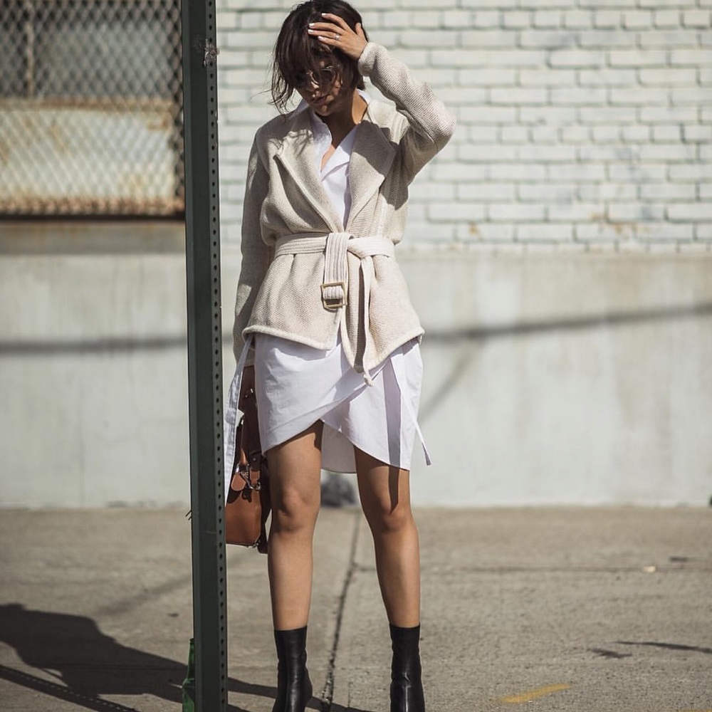 VINCE. Belted Soft Tweed Cotton-Blend Robe Jacket in Cream Beige • Blogger Fav!